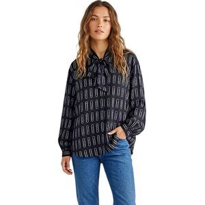 ModCloth Blouse Plus Sz 3X Bow Tie Neck Long Sleeve Rodeo Retro Preppy Western